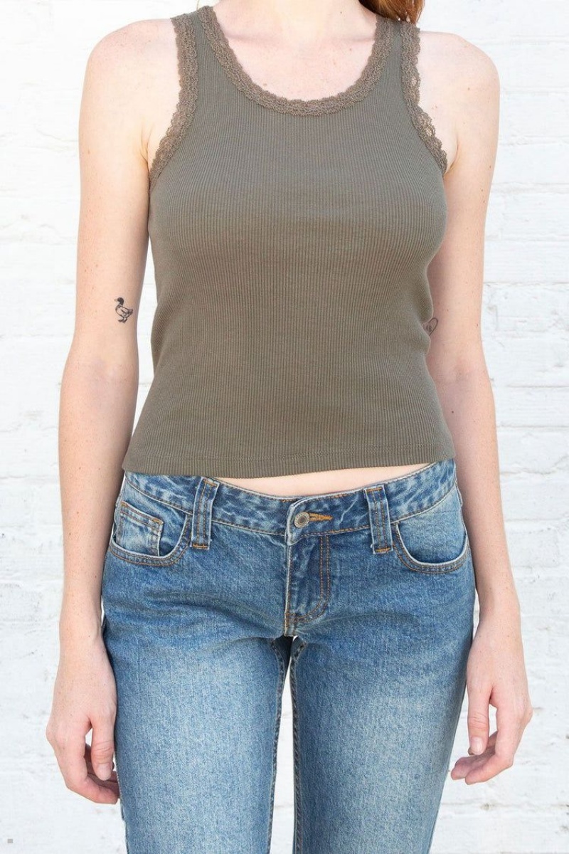 Debardeur Brandy Melville Ronnie Rib Dentelle Vert Olive | WLB-86511987